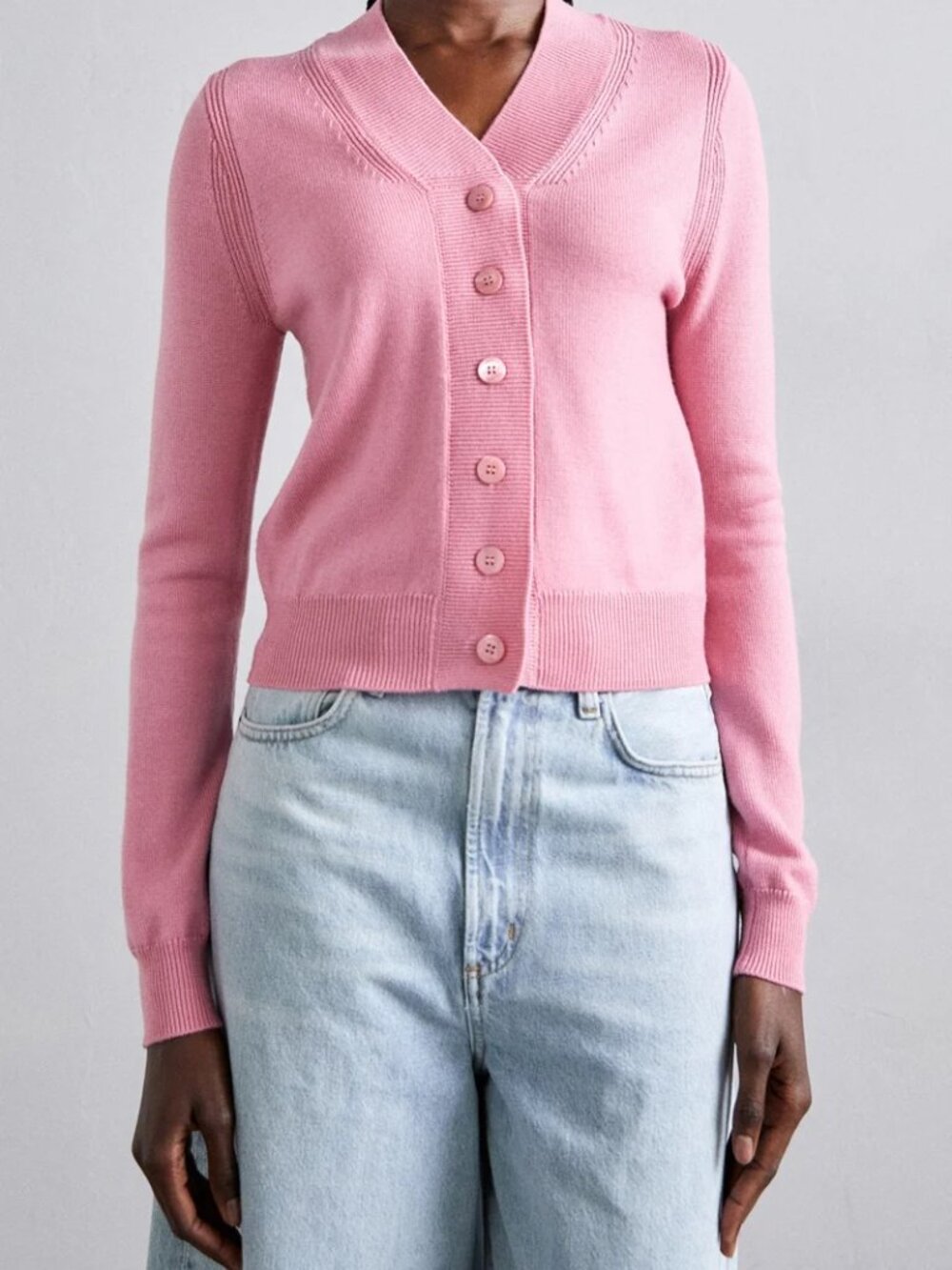 STAUD Matilda Cardigan Pink Merino Wool Size M